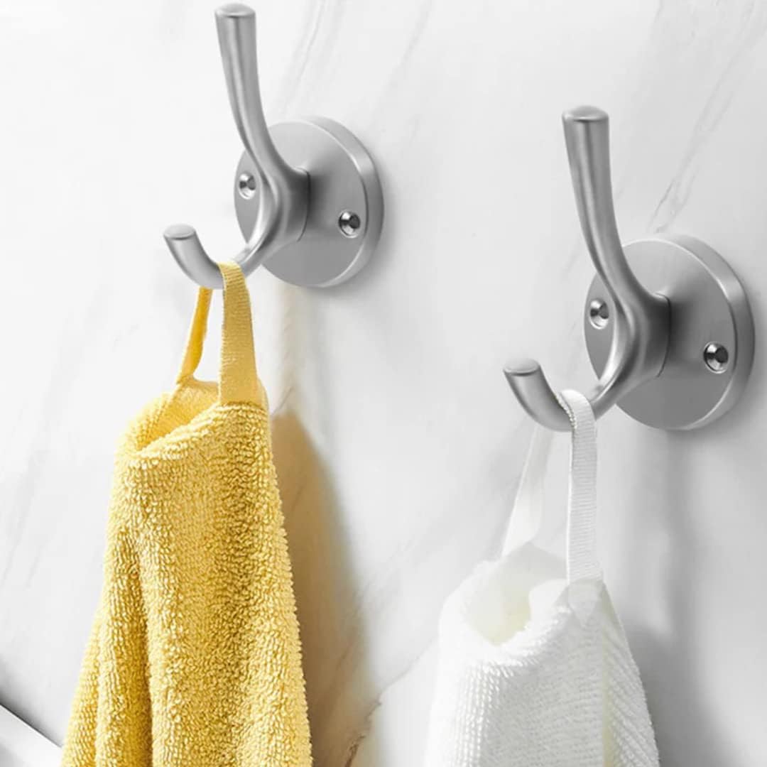 4 Pack Brushed Nickel Coat Hooks - Silver Robe & Towel Hooks for Bathrooms & Kitchen