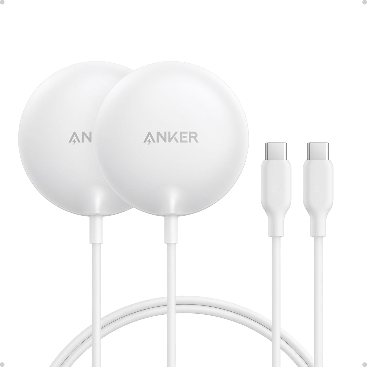 Anker Zolo Magnetic Wireless Charger, Qi2 Certified 15W MagSafe-Compatible Wireless Charging Pad, for iPhone 16/15/14/13 Series, AirPods, and More (Adapter Not Included) (White, 2 Pack)