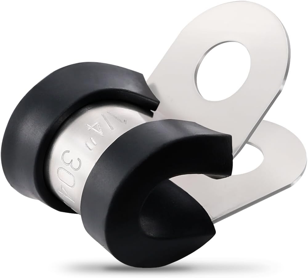 100PCS Cable Clamps 1/4 Inch 304 Stainless Steel Cable Clamps Rubber Coated Cushioned Insulated Cable Clamp,Automotive Wire Clamps,Pipe Clamps,Metal Clamp for Tube,Wire Cord Installation(6mm)