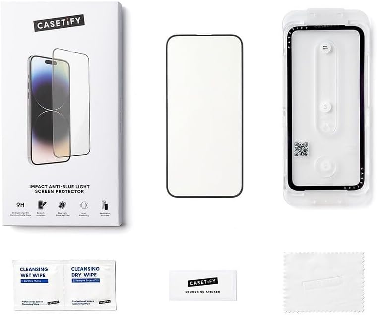CASETiFY Impact Anti-Blue Light Screen Protector [Strengthened 9H aluminosilicate glass, applicator included] for iPhone 15