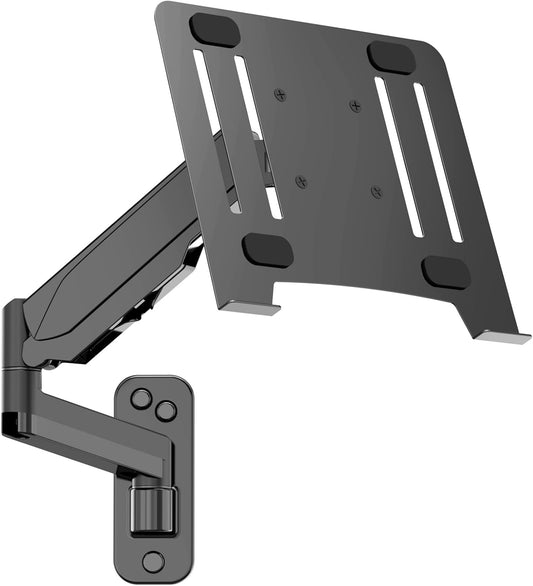 Laptop Wall Mount, 2-in-1 Gas Spring Wall Holder with Vented Tray for 12"-17" Notebook/13-32 Computer Screen, Full Motion Adjustable Wall Mount Laptop Stand Holds 3.3-17.6lbs