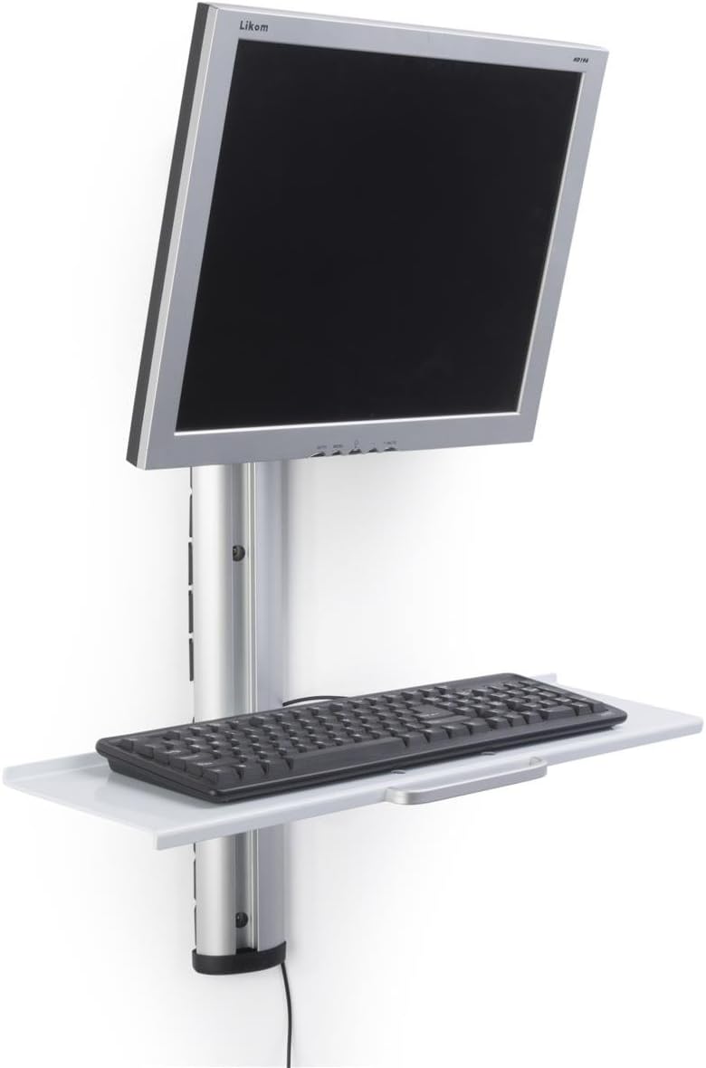 Displays2go Adjustable Monitor Display for Wall Mounting, Adjustable Height, Aluminum Build – Silver, White (VMSSWWM27)