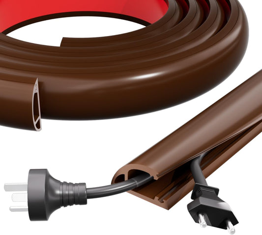 4FT Side-Open Extension Cord Covers for Wires on Floor,Silicone Power Cable Protector Cord Hider Management Strip,Hide Electric Wire on Carpet,Chord Runner Protective Safety Wiremold,Brown