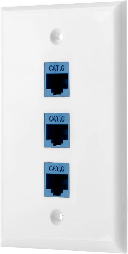 Cat6 Keystone Ethernet Wall Plate Female to Female - White (3 Port)