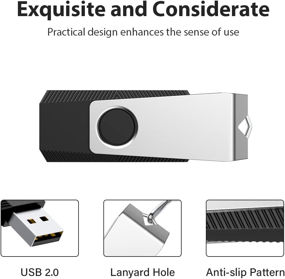 Aiibe 128GB USB Flash Drive 5 Pack Flash Drive 128GB Thumb Drive USB Drive 128GB USB 2.0 Memory Stick Jump Drives with Keychain (128G, 5 Colors: Black Red Cyan Green Purple)