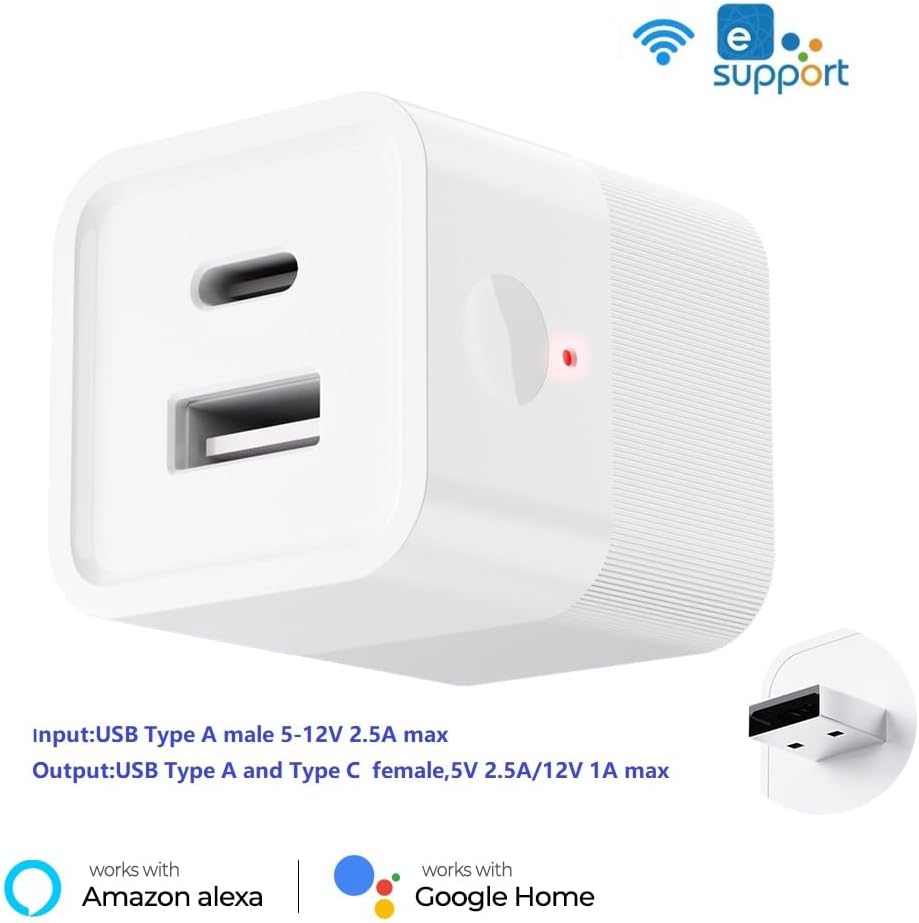 eWelink app Micro WiFi USB Type A Adaptor, Smart 5-12V DC Outlet Switch,Remote Timer Your USB Device by Phone app,Compatible with Alexa Google Home