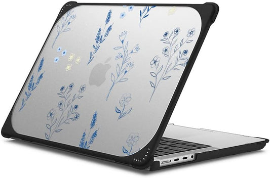 CASETiFY Bounce MacBook Pro 16-inch (M3/M4) Case [Enhanced Protective Corner Design/Ventilation Cutouts/Anti-Slip Grip] - Small Blue Flowers - Clear Black