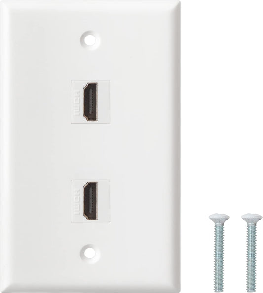 HDMI Wall Plate, 2 Port 4K HDMI Keystone Female to Female Wall Plate-White