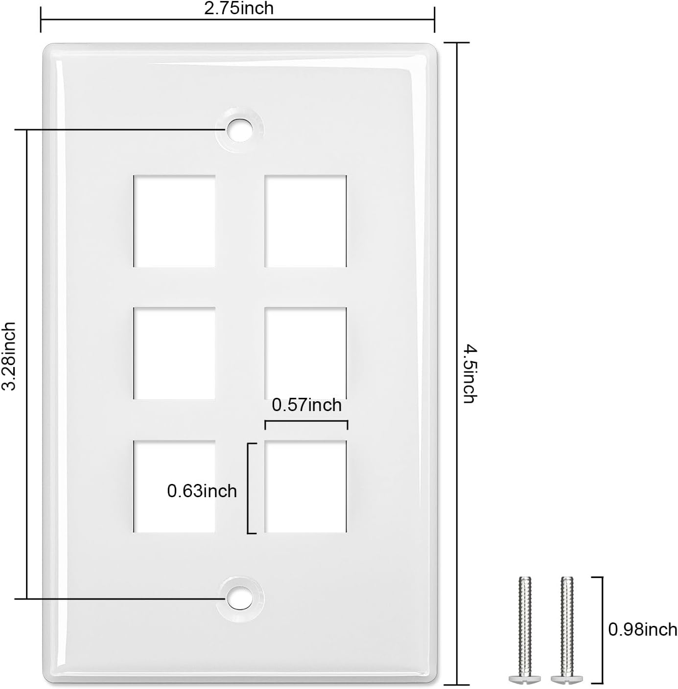 FGB 6-Port Keystone Wall Plate 20-Pack, Low-Profile Single Gang Wall Plates for RJ45, HDMI, and Coax Keystone Inserts, White