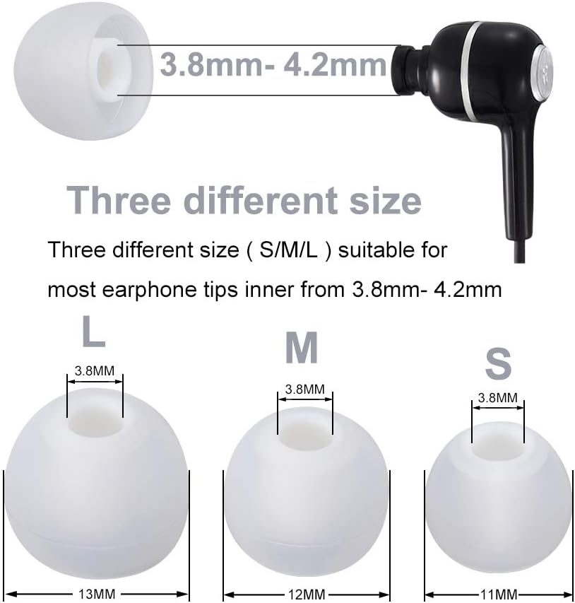 Earbud Tips Soft Silicone Earbuds Replacement Tips Fit for in-Ear Headphones(inner hole from 3.8mm - 4.2mm earphones) 9 Pairs S/M/L