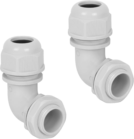 LeMotech M25 Cable Gland, 90 Degree Adjustable 13-18mm Strain Relief, Cord Connectors Nylon Joints with Gaskets, 2 Pcs, Grey