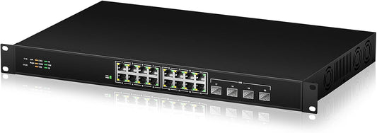 16 Port 2.5G Network Ethernet Switch, 16 x 2.5Gb RJ45 Ports, 4 x 10G SFP Slots, 240Gbps Switching Capacity, Desktop or Rack Mount/Metal Case/Fan Cooling/Plug and Play Unmanaged