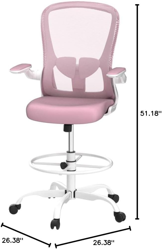 Drafting Chair, Tall Office Chair with Flip-up Armrests Executive Ergonomic Computer Standing Desk Chair, Office Drafting Chair with Lumbar Support and Adjustable Footrest Ring