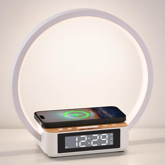 Alarm Clock,Table Lamp with Wireless Charging,Touch Bedside Lamp with 3 Brightness Levels,Snooze,Sunrize Wake-Up Light,Idea Gifts for Women,Men,Teens,Adults