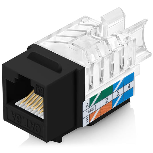 Everest 45° Angled RJ45 Cat6A Keystone Jacks 20-Pack in Black - Slim Profile Female RJ45 Connectors - Cat 6A Keystone Jack - Compatible with 45° Angled Speed Termination Tool - 45Term (B0BL3GS7ZY)