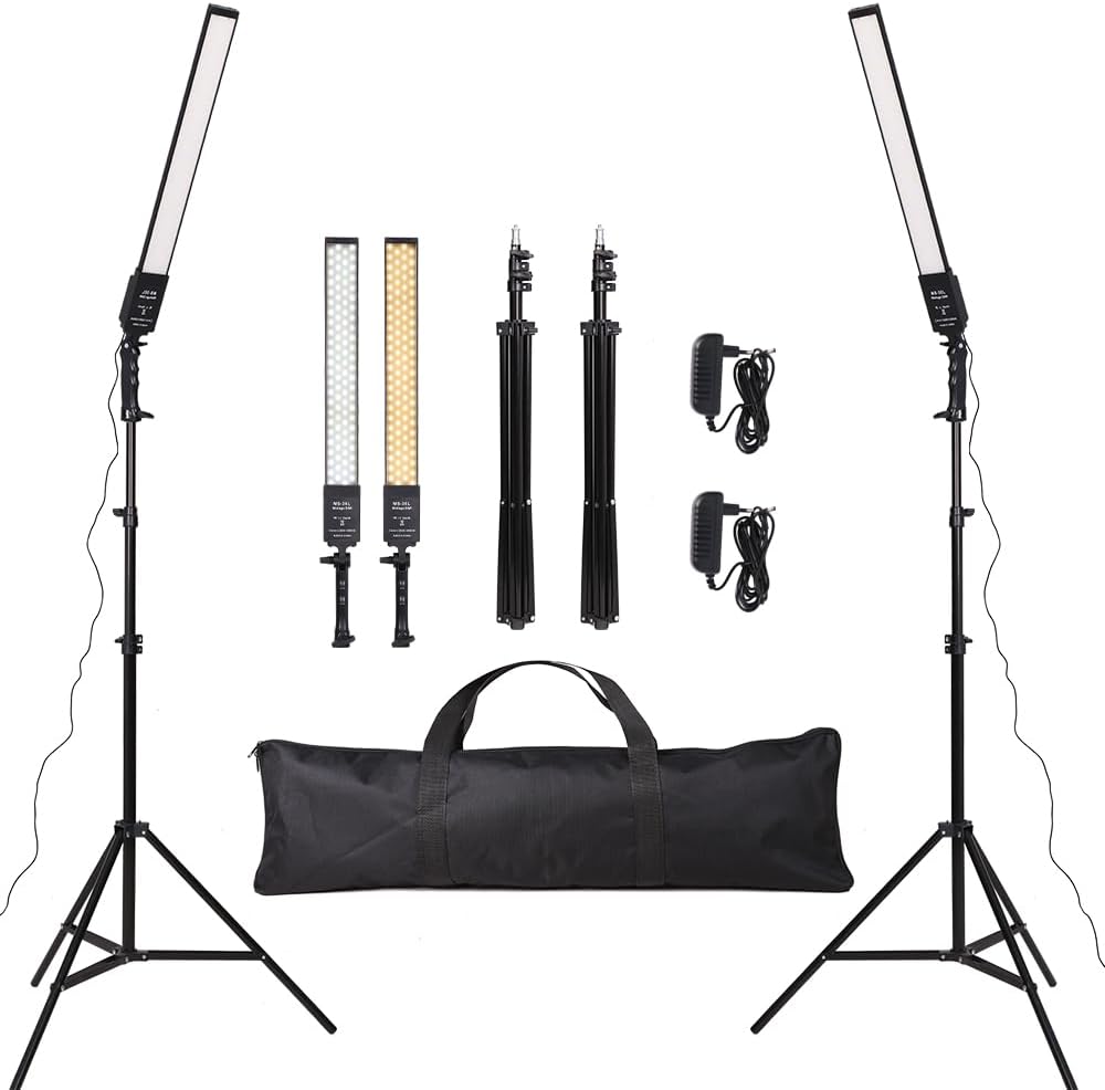 2 Packs LED Photography Lighting Dimmable 3200K-5500K LED Video Light Photo Studio Light Kit with Tripod Stand Bag for Camera Video Studio YouTube Product Portrait Live Streaming