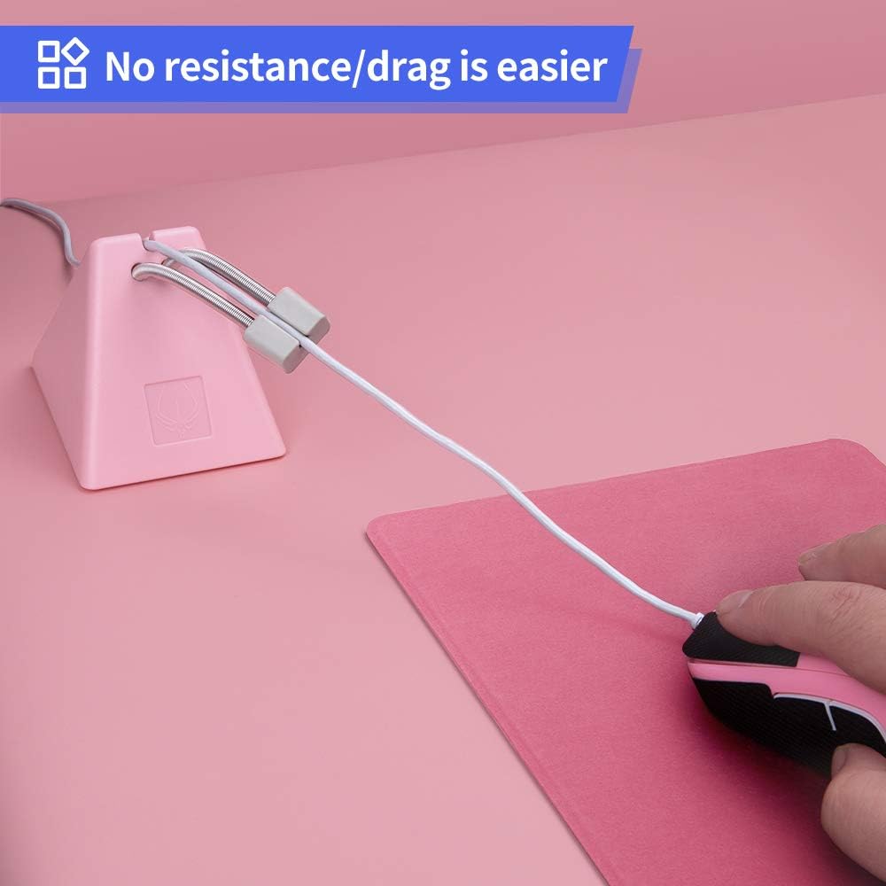 Hotline Games Mouse Bungee Mouse Cord Clip Cord Management System Fixer Holder for Esports FPS Game (3.0 Pink)