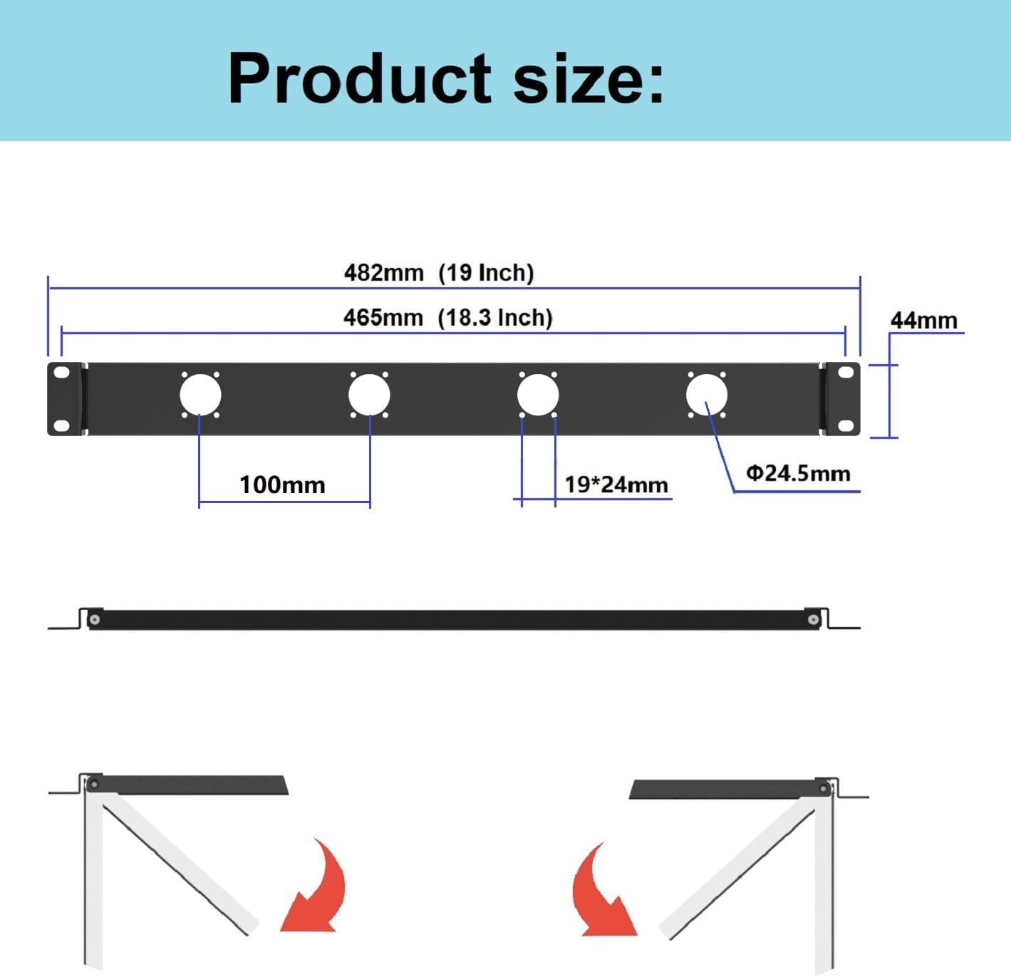 1U Hinged 4D Rack Panel 4 D-Series XLR HDMI Audio Rack Mount Panel for 19 inches Rack Mount (4D)