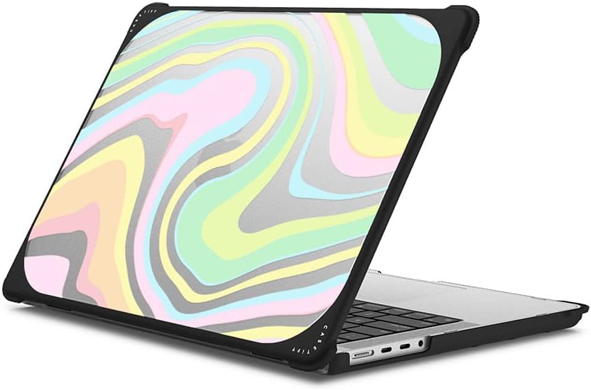 CASETiFY Bounce MacBook Pro 16-inch (M3/M4) Case [Enhanced Protective Corner Design/Ventilation Cutouts/Anti-Slip Grip] - Unicorn Retro Rainbow Swirls - Clear Black