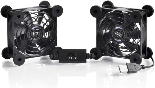 Dual 80mm USB Speed Control Fan, 5V Portable Cooling Fan for Flat-Screen TV Receiver Router DVR PlayStation Xbox Computer Cabinet Cooler