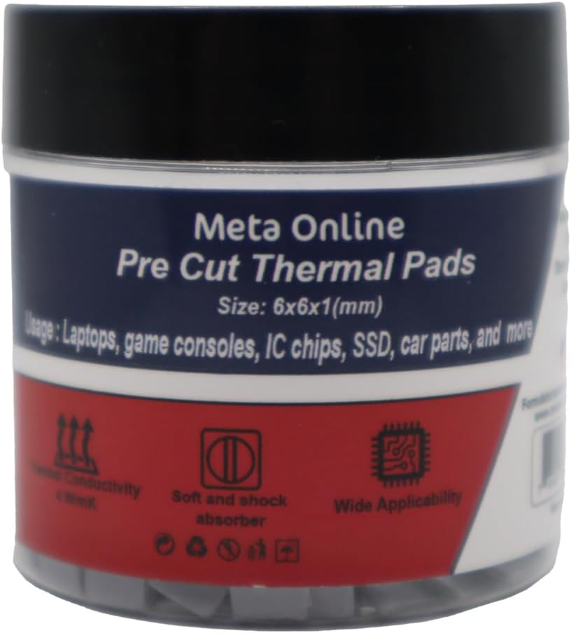 100 Piece Pre Cut Thermal Pads for Small Coils and Mosfets, Perfect for Game Consoles PS5 and Series X 6x6x1mm Meta Online