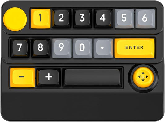 Adventurers W909 Wireless RGB Mechanical Numeric Keypad, Hot-Swappable, Macro-Programmable Numpad, Joystick & Knob Control for PC/Tablet/Laptop/Phone, Tri-Mode Connectivity (Yellow on Black)