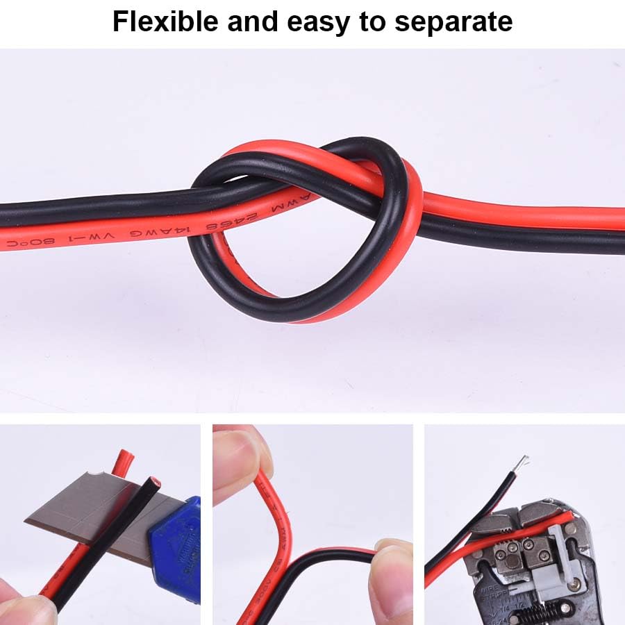 10 Gauge Wire 10FT Tinned Copper Wire - 2 Conductor Parallel Wire Insulated Stranded Wire for Solar Panel Car Audio Automotive, Low Voltage Electrical Wire for LED Lighting (10AWG 10FT)