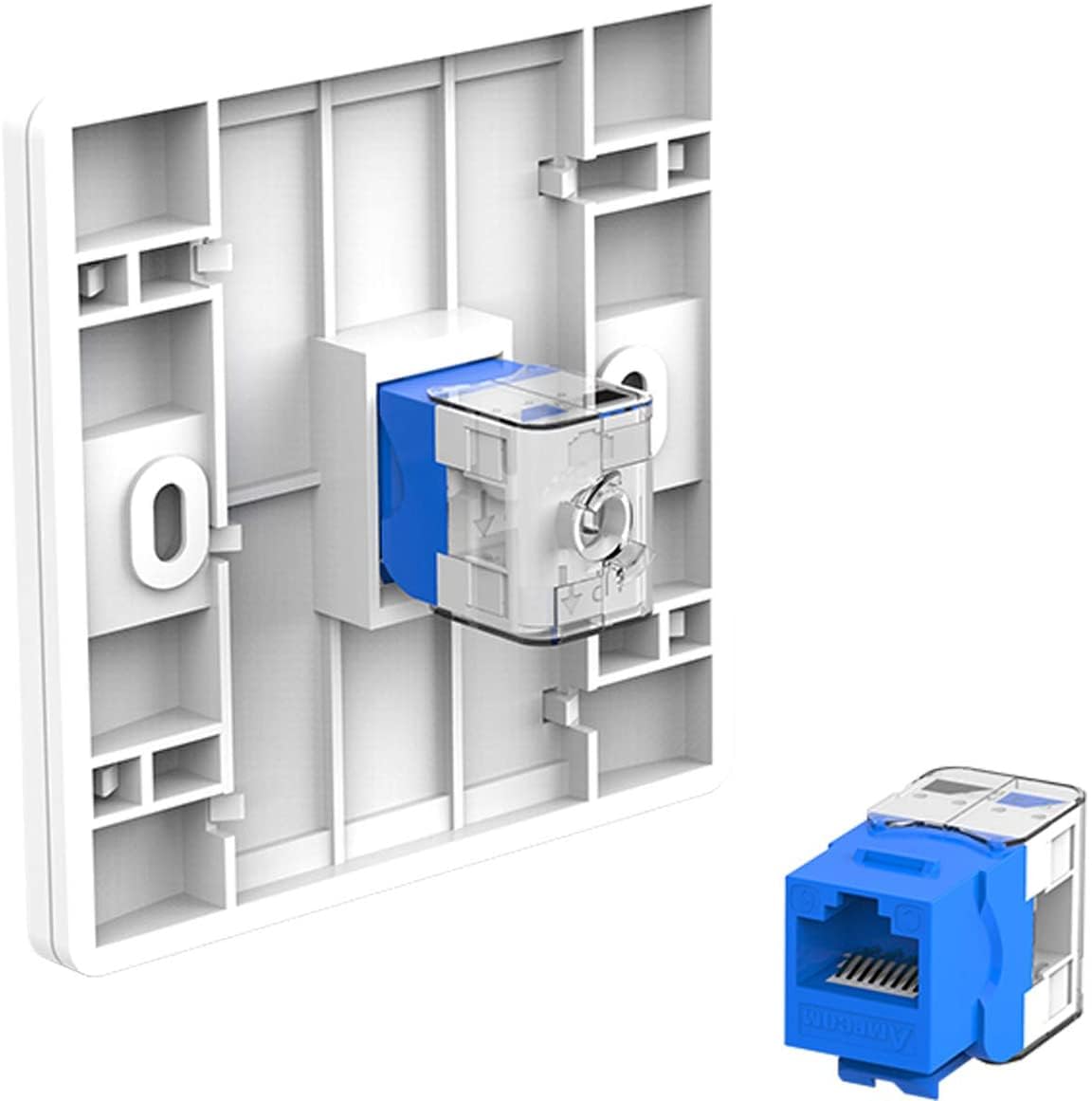 AMPCOM CAT6 Keystone Jack Tool-Less RJ45 UTP, No Punch-Down Tool Required Module Coupler -12-Pack Blue