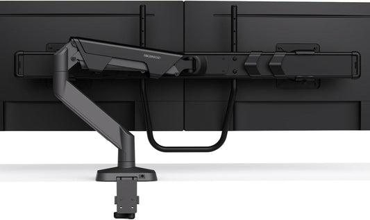 Dual Monitor Arm Desk Mount with Gas Spring & USB Charging, Fits 17–32” inches Screens up to 33 lbs, VESA 75x75/100x100, Crossbar Handle for Easy Adjustment, Black, Dual