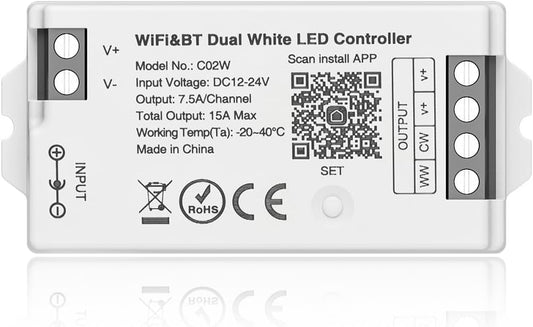 BTF-LIGHTING C02W CCT PWM (+ CW WW) 3PIN Color Temperature LED Strip Dual White 2.4GHz Tuya WiFi Group Controller Alexa Google Home Compatible with WR02RF RC02RFB Remote