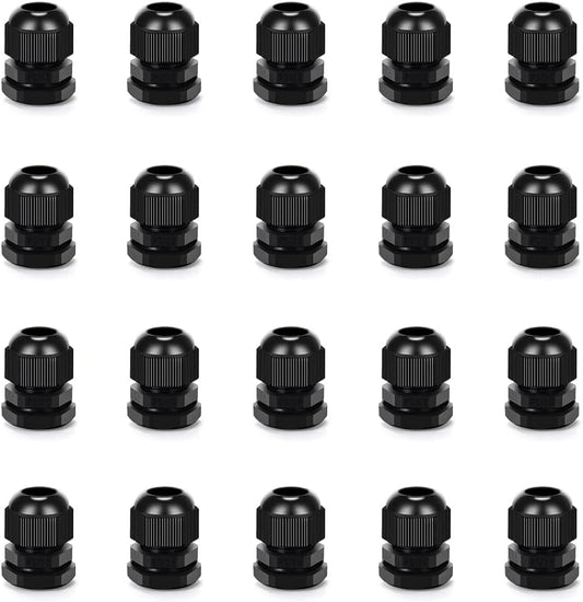 Cable Gland 20 Pack Plastic Waterproof Adjustable Connector 6-12mm PG13.5 Strain Relief Cord Connectors Joints Nylon with Gaskets