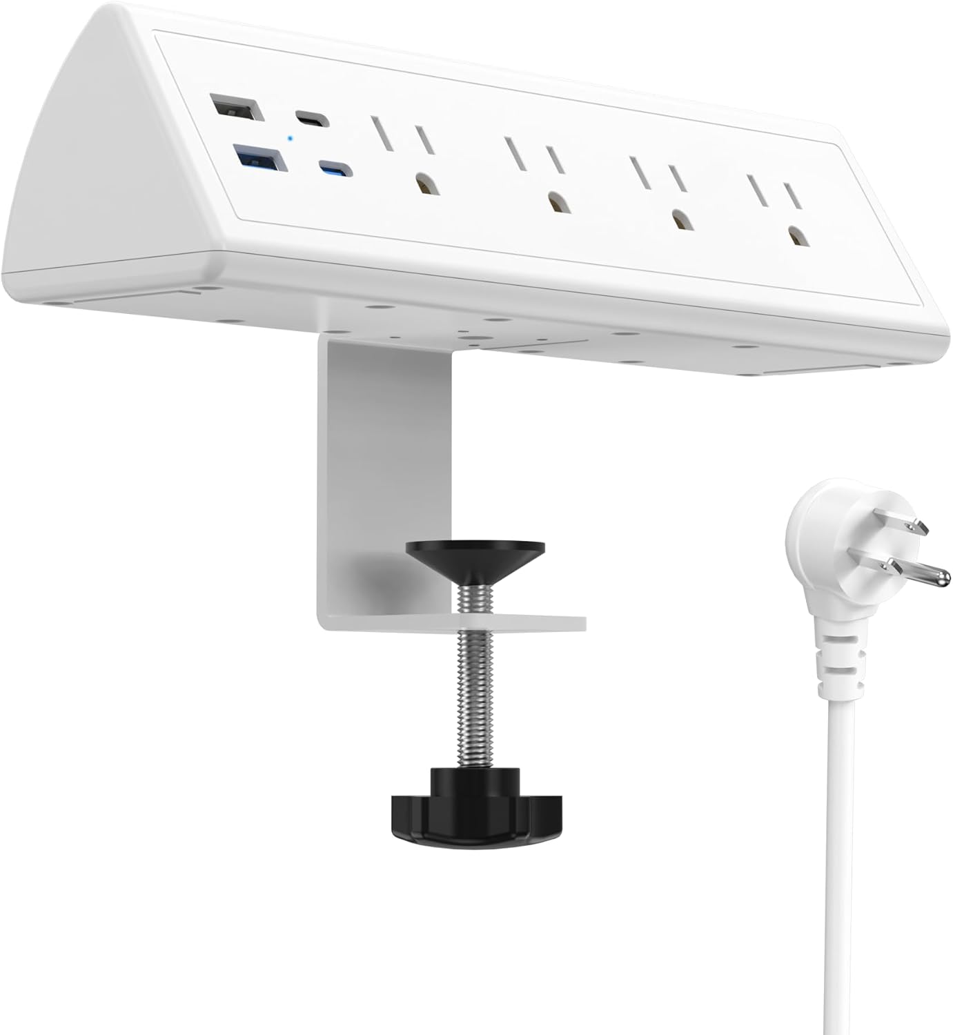 Jgstkcity Desk Clamp Power Strip,20W Fast Charging Station,Surge Protector Nightstand Edge Mount,1875W Extension Cord with Multiple Outlets,2 USB-C,2 USB-A,for Home Office (White, 6 FT)