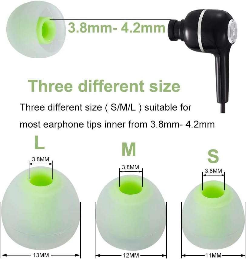 Earbud Tips Soft Silicone Earbuds Replacement Tips Fit for in-Ear Headphones(Inner Hole from 3.8mm - 4.2mm Earphones) 9 Pairs S/M/L