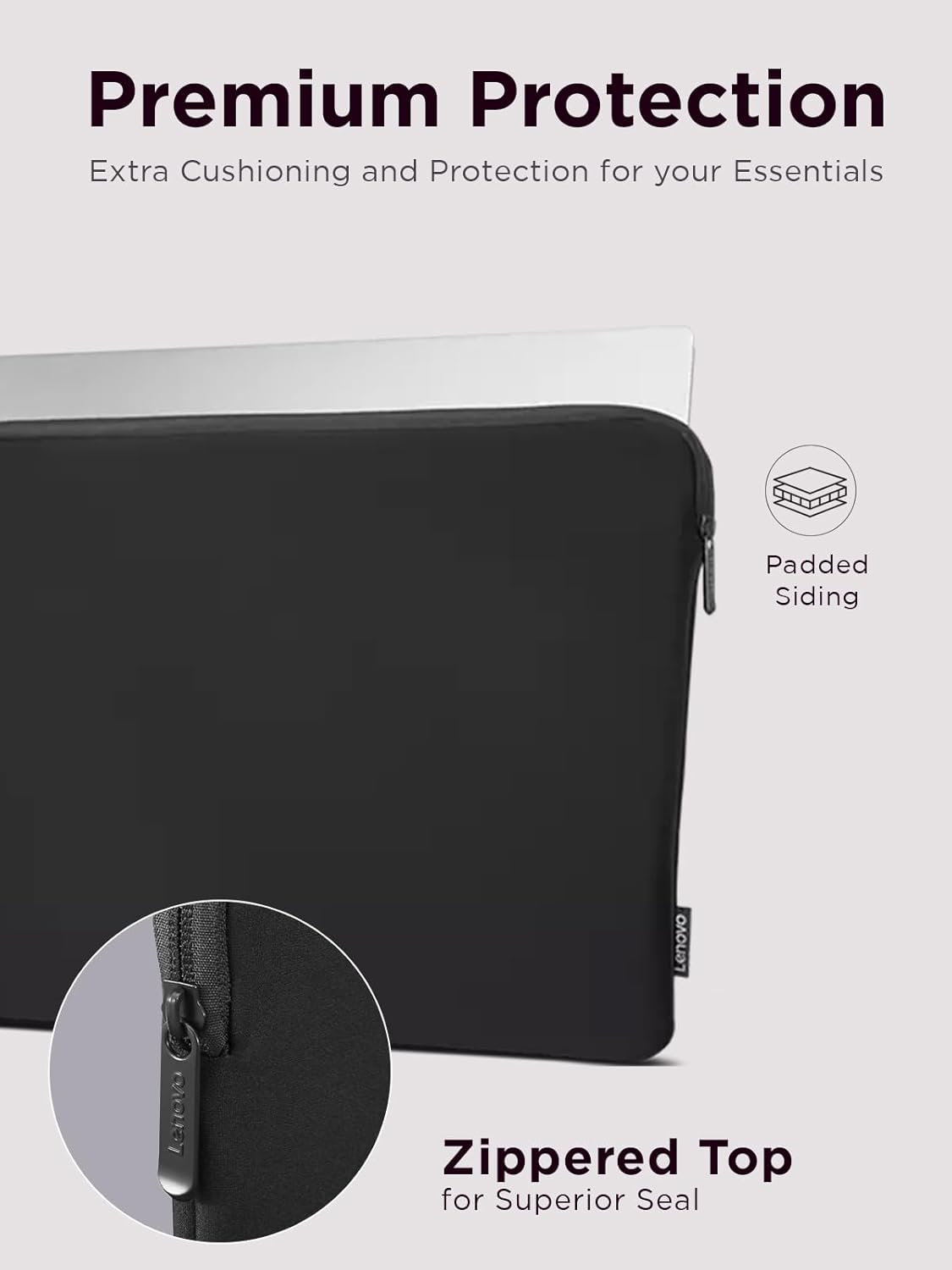 Lenovo Basic Laptop Sleeve 14 Inch Notebook/Tablet Compatible with MacBook Air/Pro Neoprene Material - Soft Fleece Lining - Zippered Top Opening - Black