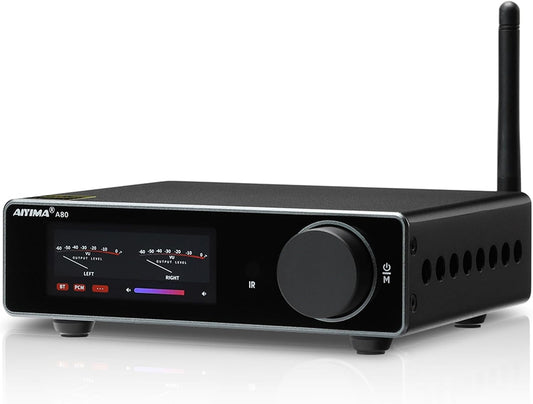 AIYIMA A80 Bluetooth Amplifier DAC Stereo HiFi Home Audio Receiver with PFFB 2.0 Channel Hi-Res Class D Power Amp with PC-USB Coaxial Optical TRS RCA Input