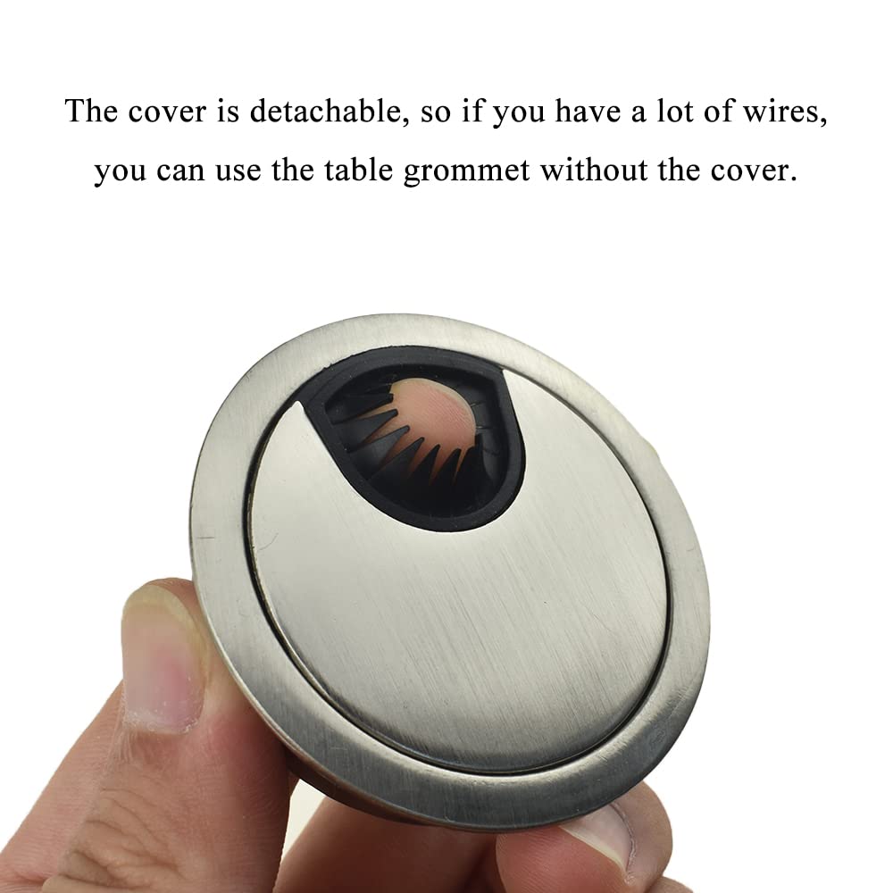 HAHIYO 2Pcs 2Inch/50mm Brushed Silver Zinc Alloy Desk Grommet Wire Grommet Cable Management Cord Hole Cover Desk Wire Hole Insert Wire Organizer for Computer Office Home School Equipment Systems