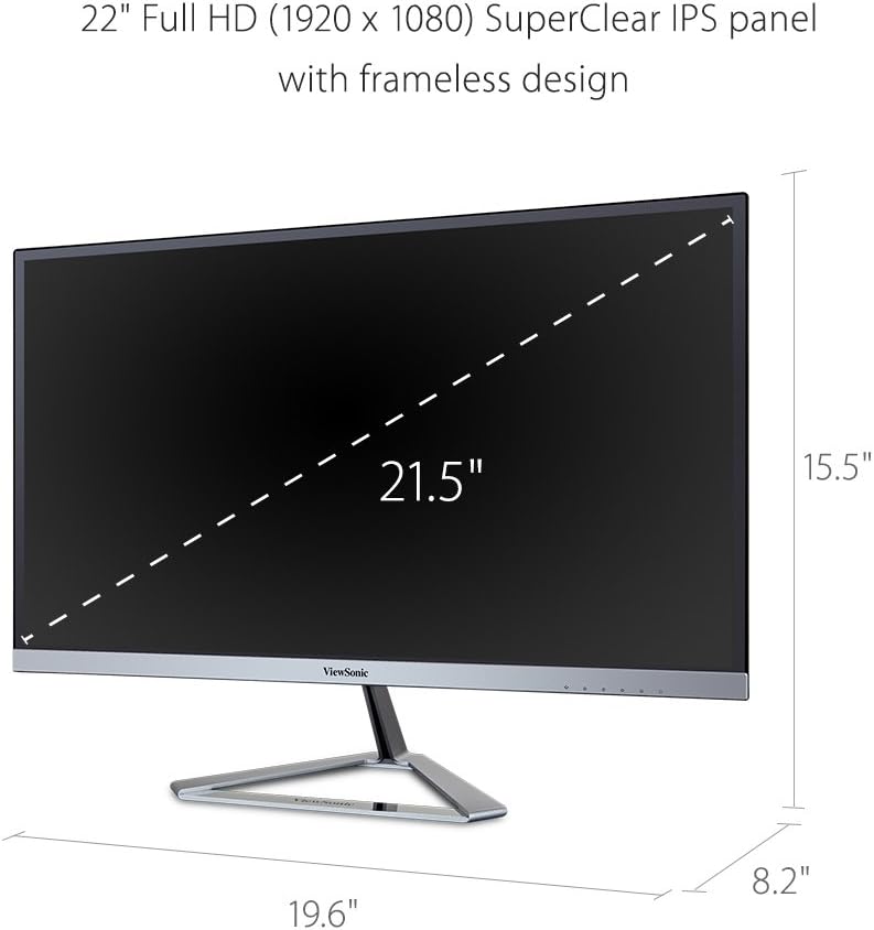 ViewSonic VX2276-SMHD 22 Inch 1080p Widescreen IPS Monitor with Ultra-Thin Bezels, HDMI and DisplayPort,Black/Silver