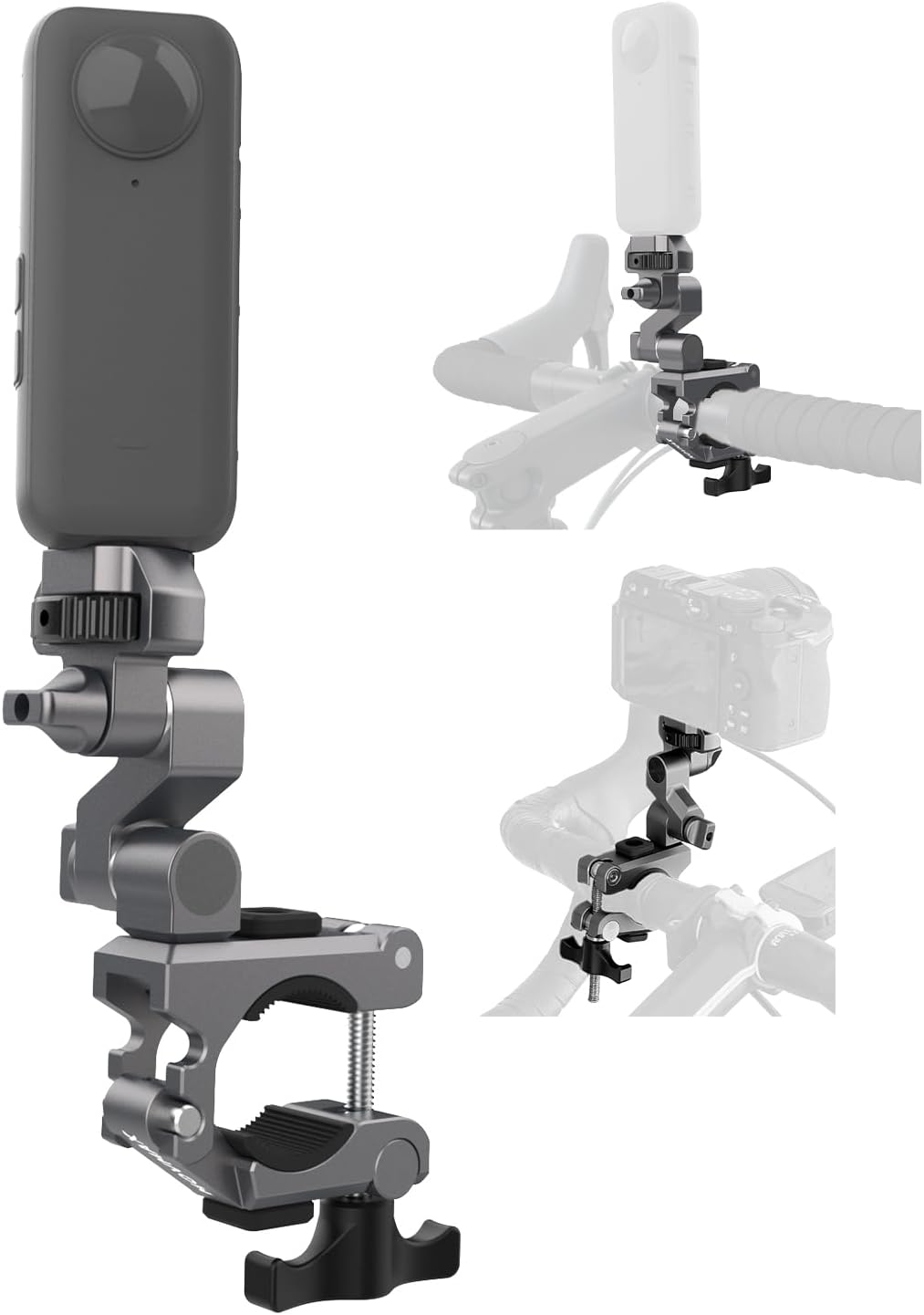 Movmax Super Camera Clamp Mount Compatible with GoPro Max Hero, DJI Osmo 360 Action 5 Pro 4 3, Insta 360 X4 X5, Camera Mount Clamp, Action Camera Accessories for Round Tube E-Bike/Bicycle/Motorcycle.