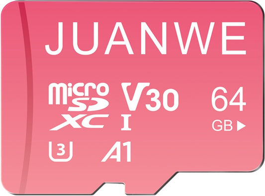 JUANWE 64GB Micro SDXC Card, UHS-I C10 U3 V30 4K UHD Video A1 TF Card with Adapter (Pink)
