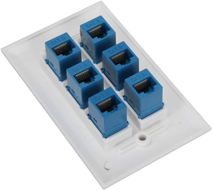 Cat 6 Ethernet Wall Plate 6 Port,Ethernet Wall Plate Female-Female Removable Compatible with Cat7/6/6e/5/5e Ethernet Devices -Blue