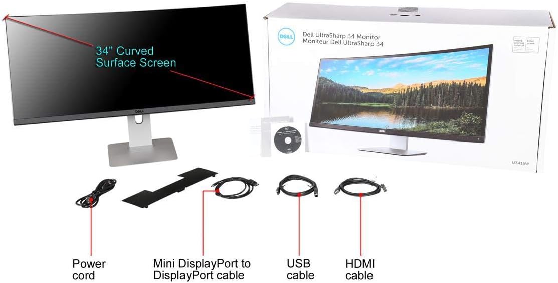 Dell U3419w Ultrasharp 34-Inch WQHD (3440x1440) Curved IPS USB-C Monitor, Black