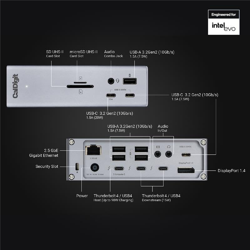 CalDigit TS4 Thunderbolt 4 Dock - 18 Ports, 98W Charging, 40Gb/s Thunderbolt 4, USB-A/C, 2.5GbE, 8K/6K Displays, Mac/PC/Chrome Compatible