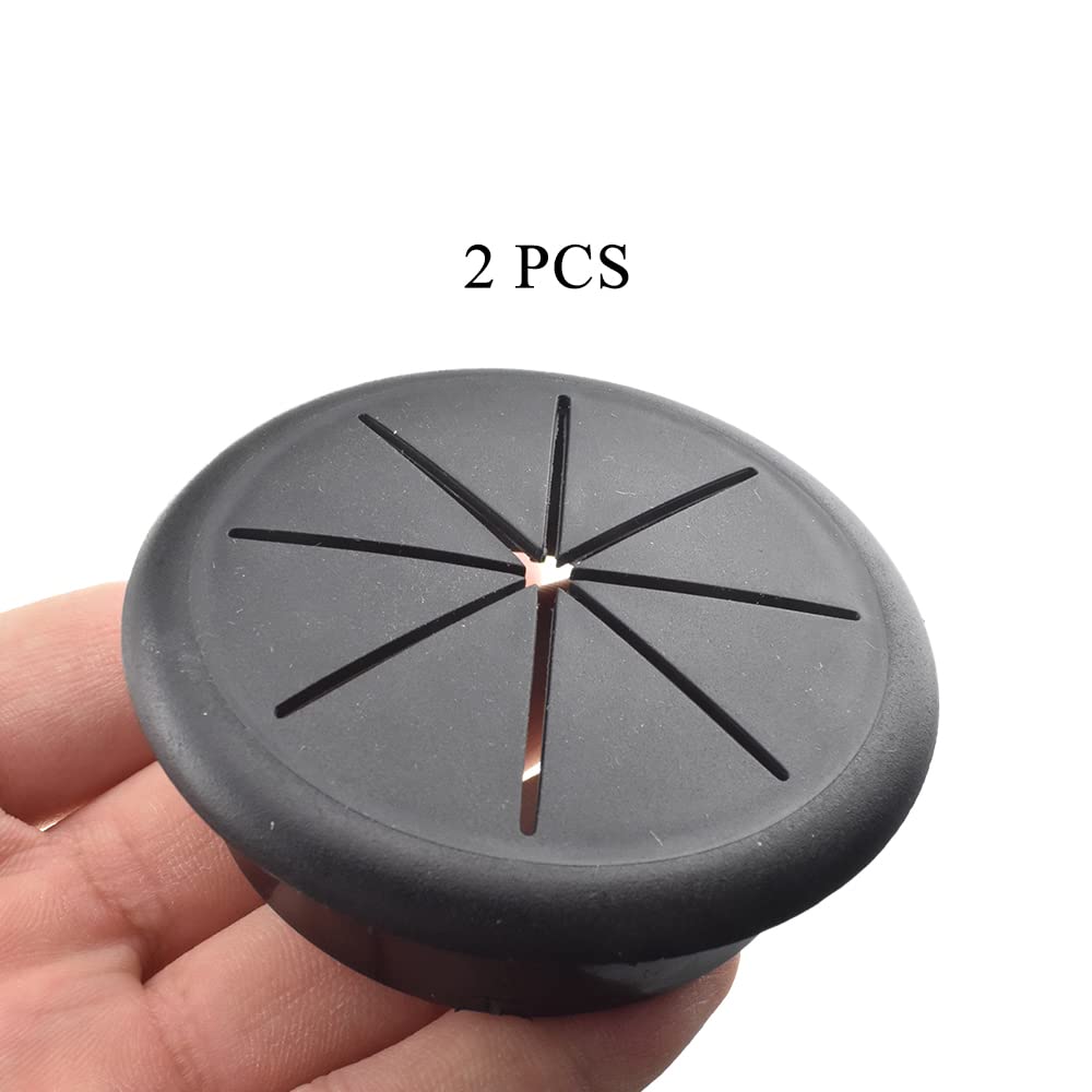 HAHIYO 2Pcs 2.4Inch/60mm Black ABS Plastic Eight-petaled Desk Grommet Wire Grommet Cable Management Cord Hole Cover Desk Wire Hole Insert Wire Organizer for Computer Office Home School Equipment