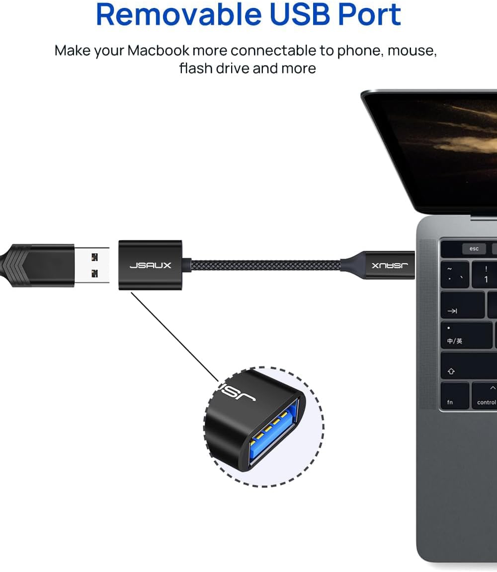 JSAUX USB C to USB 3.0 Adapter [2 Pack], Type C Male to USB Female OTG Cable Compatible with MacBook Pro/Air, iPhone 16 Pro Max/16 Plus/16e/16/15, Samsung Galaxy S25/S24/S23S/22-Black