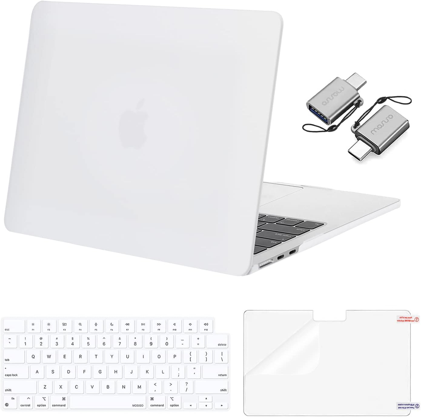 MOSISO Compatible with MacBook Air 13 inch Case 2025 2024 2023 2022 M4 A3240 M3 A3113 M2 A2681, Plastic Hard Shell&Keyboard Cover&Screen Film&Type C for MacBook Air 13.6 inch Case, White
