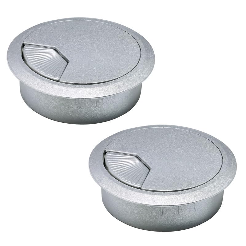 2 Pcs Desk Grommet 2-3/8" / 60 mm, Desk Cord Hole Cover, Cable Grommet ABS Plastic, Desk Hole Grommet for Home & Office Pc, Detachable Adjustable Cable Cord Organizer-Silvery