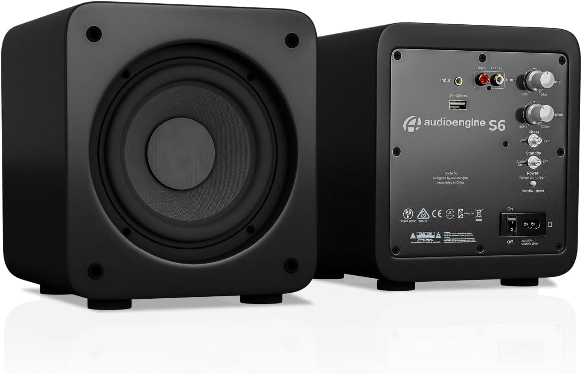 Audioengine S6 210W Compact Powered Mini Subwoofer- Powerful Bass in a Small Package - Great for Desktops, Apartments, Offices and Gaming Setups