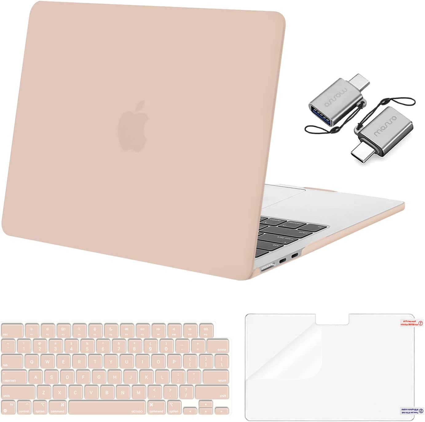MOSISO Compatible with MacBook Air 13 inch Case 2025 2024 2023 2022 M4 A3240 M3 A3113 M2 A2681, Plastic Hard Shell&Keyboard Cover&Screen Film&Type C for MacBook Air 13.6 inch Case, Camel