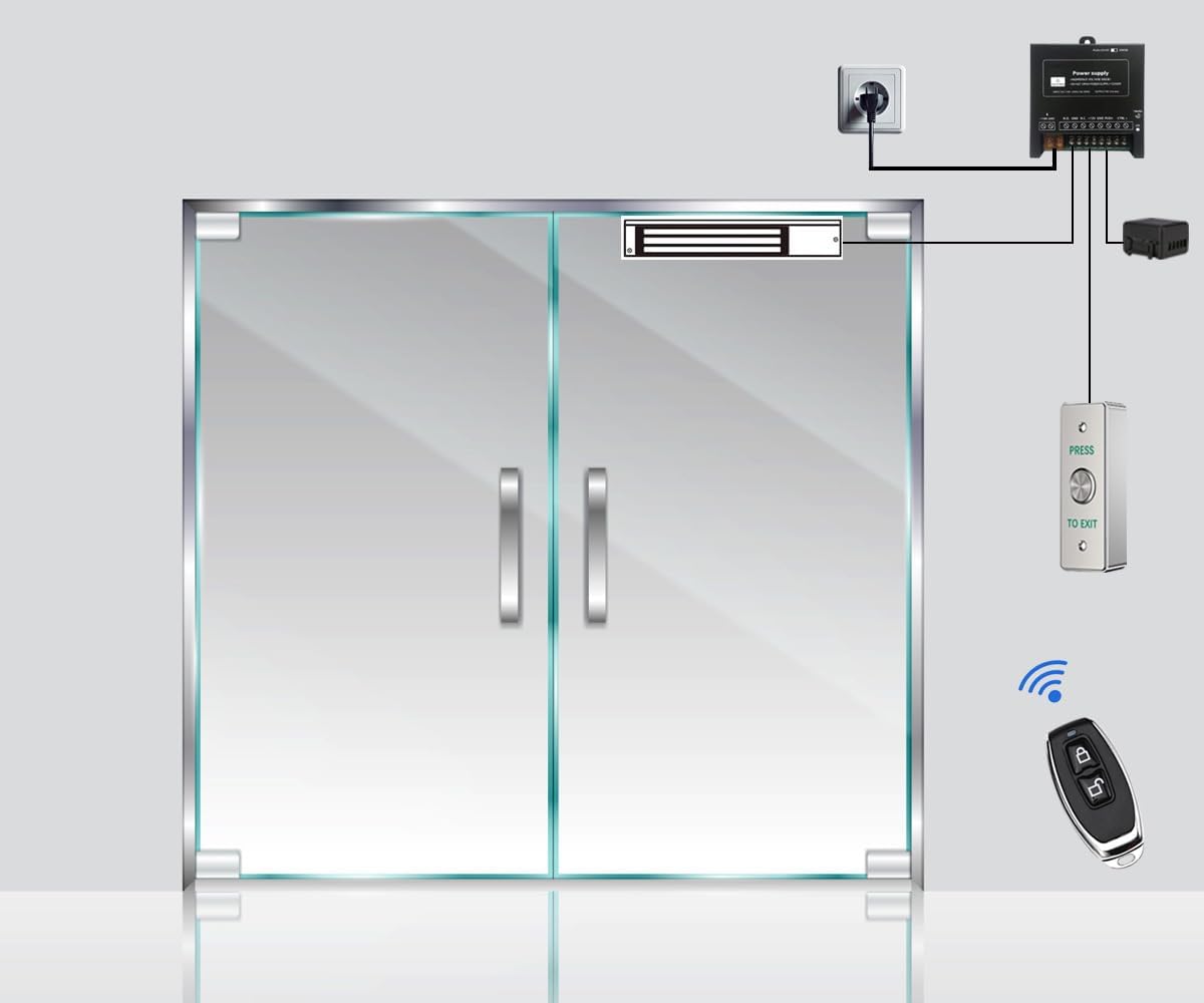 Door Access Control System Inswinging 600lbs Magnetic Lock Kit Build-in Alarm Beeper with ZL Bracket Remote Controller Exit Button