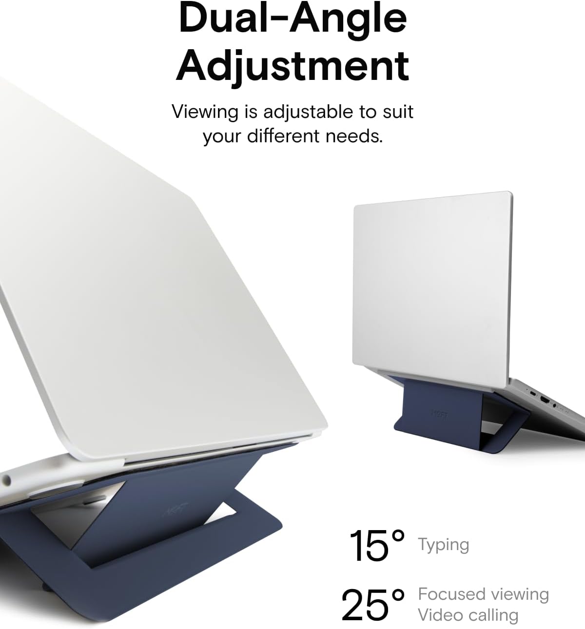 MOFT Laptop Stand for Desk, Adhesive Airflow Laptop Cooling Riser for Heat Dissipation with 2 Adjustable Viewing Angles, Foldable & Portable Computer Stand Compatible with Laptops 11"-16", Navy Blue
